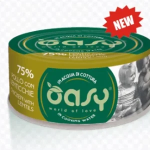 Alimento Umido Gatto – Oasy In Acqua Di Cottura Pollo Con Lenticchie Gr.70