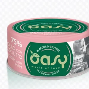 Alimento Umido Gatto – Oasy In Acqua Di Cottura Pollo Con Prosciutto Gr.70