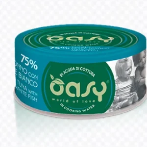 Alimento Umido Gatto – Oasy In Acqua Di Cottura Tonno Con Pesce Bianco Gr.70