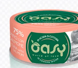 Alimento Umido Gatto – Oasy In Acqua Di Cottura Tonno Con Salmone Gr.70