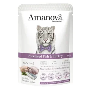 AMANOVA Gatto Patè Sterilised con Pesce e Tacchino 85Gr