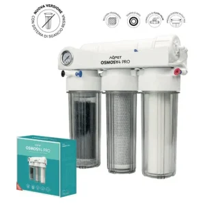 AqPet Osmosy4 Pro 75 GPD - Impianto Osmosi Professionale 4 Stadi con Manometro e Resine