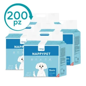 AqpetFriends Nappy Pet Basic Tappetino Assorbente Con Strisce Adesive 200 pz (4 confezioni da 50 pezzi)