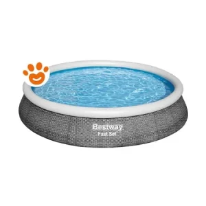 Bestway Piscina Rotonda Fast Set Grafica a Linee Curve Gonfiabile (Ø396x86cm) con Pompa a Filtro Art. 57376
