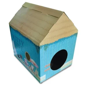 Cuccia per gatti in cartone con tiragraffi e catnip