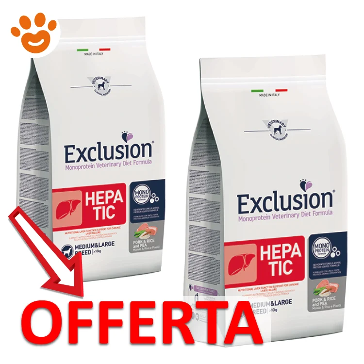 Exclusion Dog Hepatic Adult Medium Large Breed Maiale, Riso e Piselli - Image 2