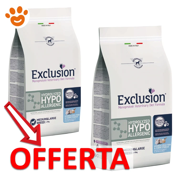 Exclusion Dog Hydrolyzed Hypoallergenic Adult Medium Large Breed Pesce e Amido di Mais - Image 2