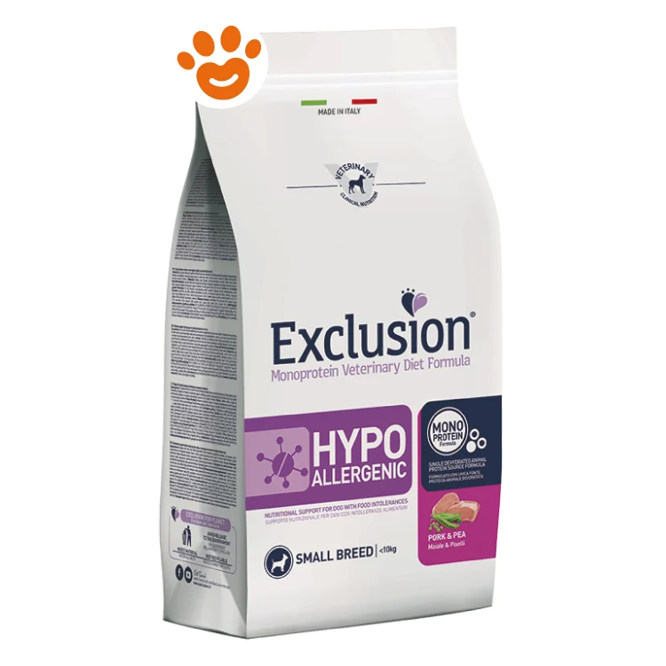Exclusion Dog Hypoallergenic Adult Small Breed Maiale e Piselli