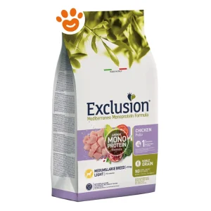 Exclusion Dog Mediterraneo Monoproteico Noble Grain Light Medium Large Breed Pollo