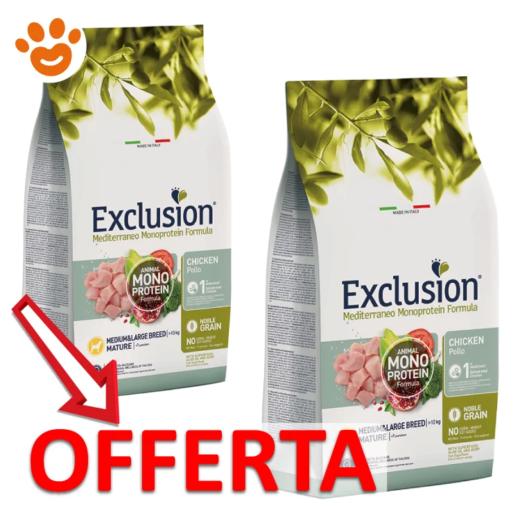 Exclusion Dog Mediterraneo Monoproteico Noble Grain Mature Medium Large Breed Pollo - Image 2