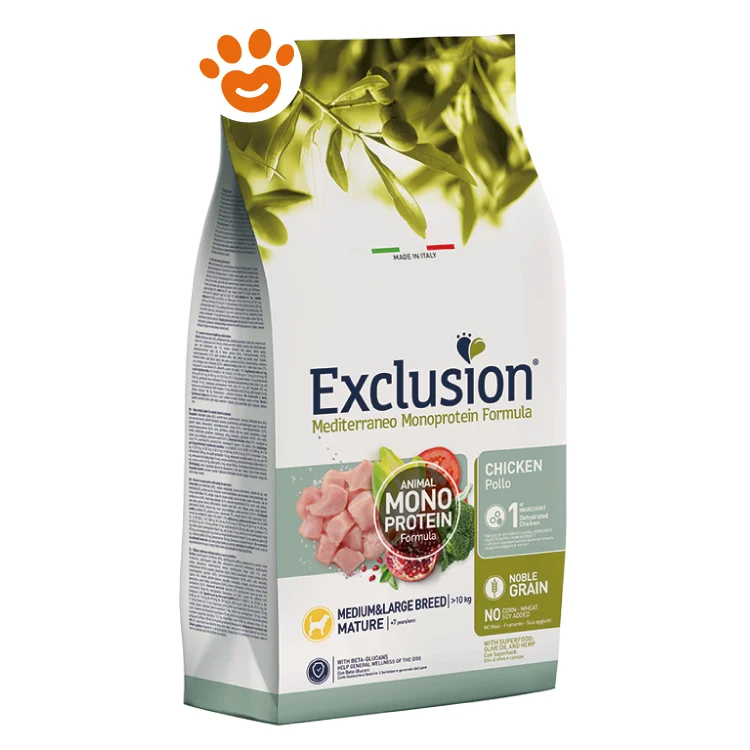 Exclusion Dog Mediterraneo Monoproteico Noble Grain Mature Medium Large Breed Pollo
