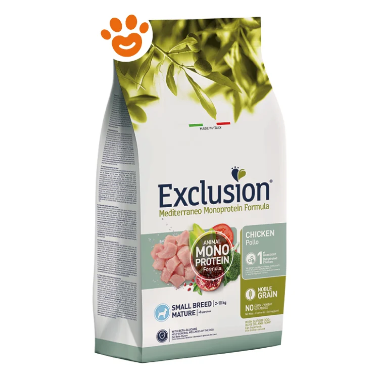 Exclusion Dog Mediterraneo Monoproteico Noble Grain Mature Small Breed Pollo