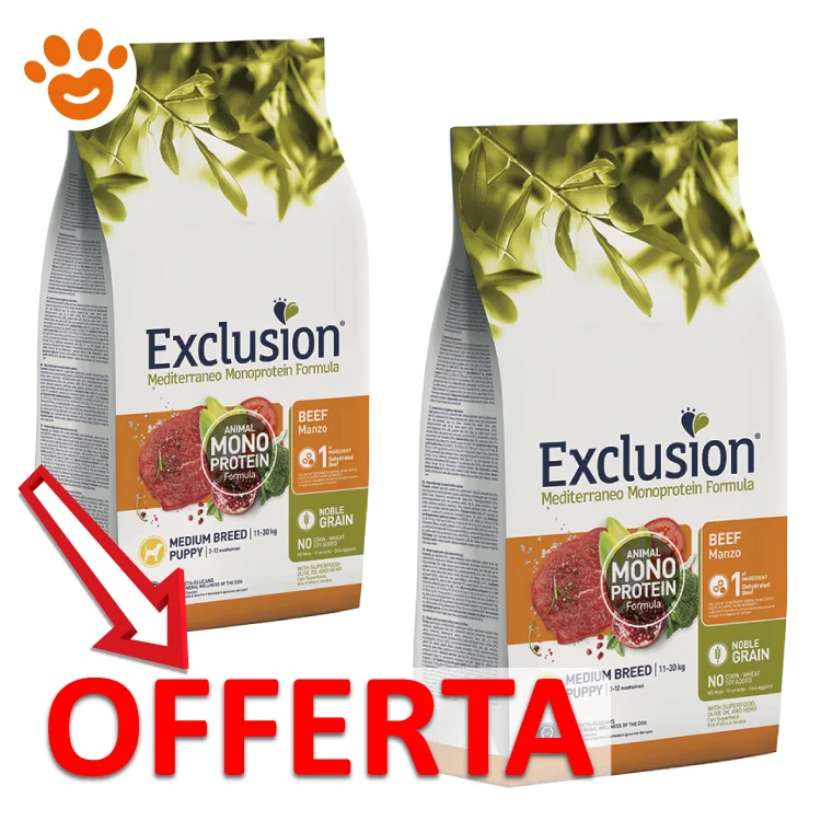 Exclusion Dog Mediterraneo Monoproteico Noble Grain Puppy Medium Breed Manzo - Image 2