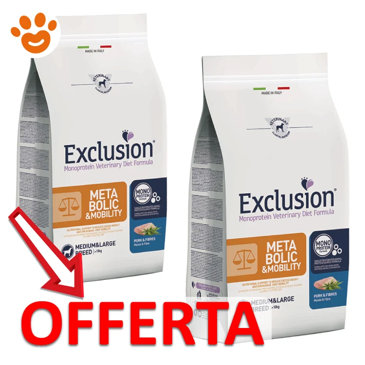Exclusion Dog Metabolic & Mobility Adult Medium Large Breed Maiale e Fibre - Image 2