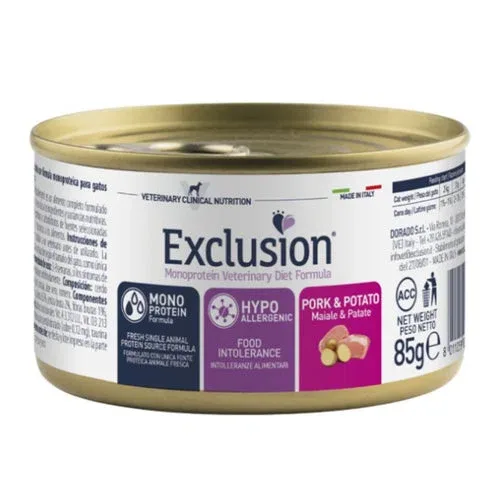 Exclusion Hypoallergenic cibo per gatti gusto Maiale e Patate 85gr