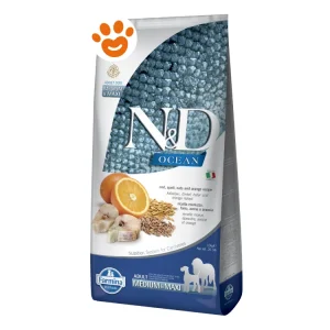 Farmina Dog N&D Ocean Grain Adult Medium Maxi Merluzzo, Farro, Avena e Arancia