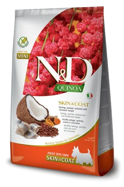 Farmina N&D cane Quinoa Skin&Coat Aringa,Cocco E Curcuma Adult Mini