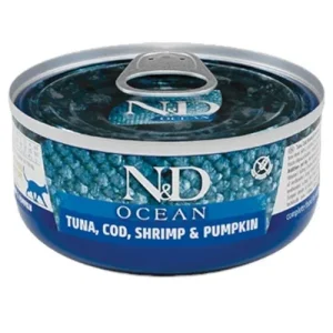 FARMINA N&amp;D Gatto Ocean Adult - Tonno, Merluzzo, Gamberetto e Zucca 24x70gr