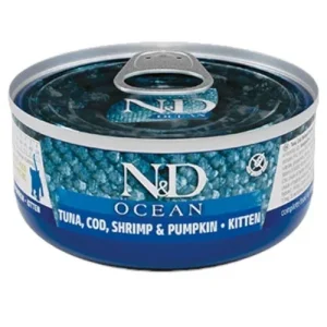 FARMINA N&amp;D Gatto Ocean Kitten - Tonno, Merluzzo, Gamberetto e Zucca 24x70gr