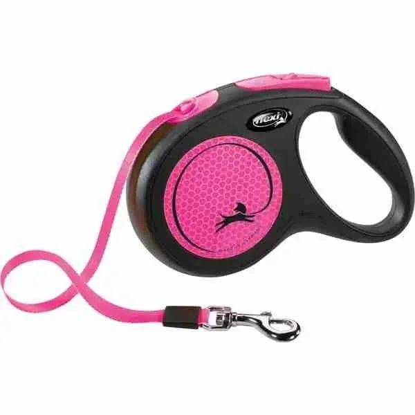 FLEXI NEON FETTUCCIA S GUINZAGLIO ALLUNGABILE 5 MT ROSA FLUO