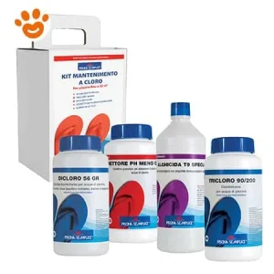 Lapi Piscina Semplice – Kit di Avviamento e Mantenimento a Cloro fino a 30 m³ (kit con 4 prodotti) Dicloro 56, Correttore PH- Meno, Alghicita T9 Special, Tricloro 90/200
