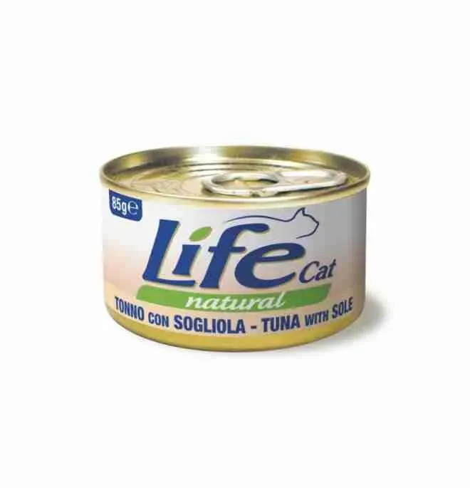 LIFE CAT NATURAL LATT TONNO E SOGLIOLA 85 GR