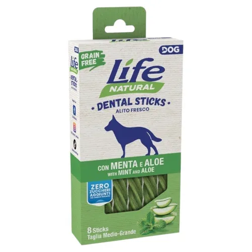 LIFE DOG Cane Dental Stick Menta e Aloe M-L (8 sticks) 150gr