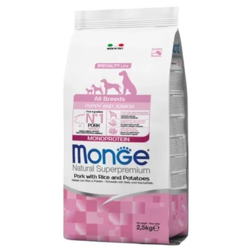 MONGE Cane All Breeds Puppy & Junior Maiale Riso e Patate 2,5Kg