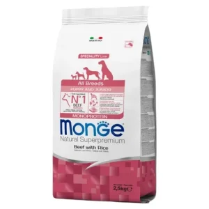 MONGE Cane All Breeds Puppy &amp; Junior Manzo e Riso 2,5Kg