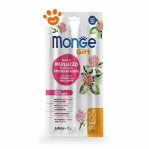 Monge Cat Gift Soft Sticks Skin Support Merluzzo con Trifoglio Rosso