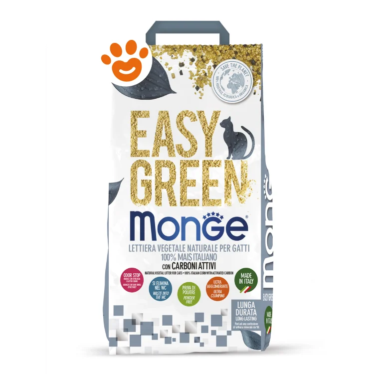 Monge Cat Lettiera Easy Green Lettiera Vegetale al Mais con Carboni Attivi
