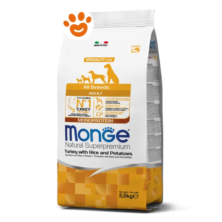 Monge Dog Natural Superpremium All Breeds Monoprotein Adult Tacchino, Riso e Patate