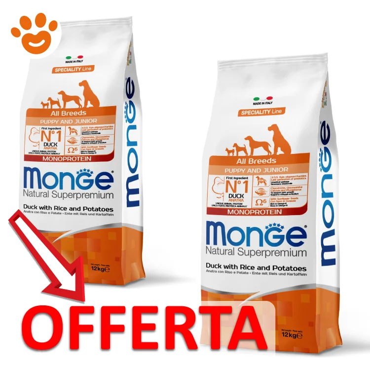 Monge Dog Natural Superpremium All Breeds Puppy & Junior Anatra, Riso e Patate - Image 2