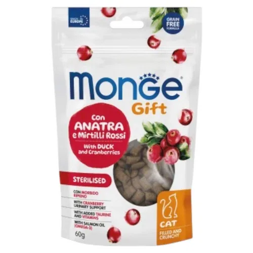 MONGE Gatto Gift Crunchy Sterilised con Anatra e Mirtilli 60gr