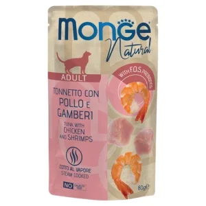 MONGE Gatto Natural Bustina Tonno Pollo e Gamberi 80gr