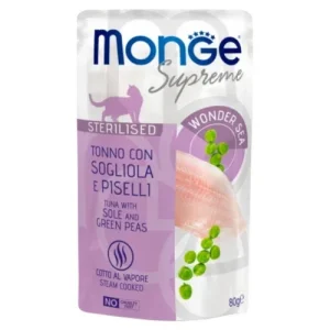 MONGE Gatto Supreme Sterilised Tonno con Sogliola e Piselli 80Gr
