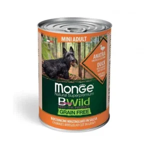 Monge Natural Superpremium Bwild Grain Free Cane Mini Adult 400Gr Con Anatra, Zucca E Zucchine