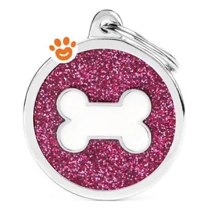 My Family Medaglietta Shine Cerchio Glitter Rosa Grande con Osso Bianco >>>INCISIONE_GRATIS