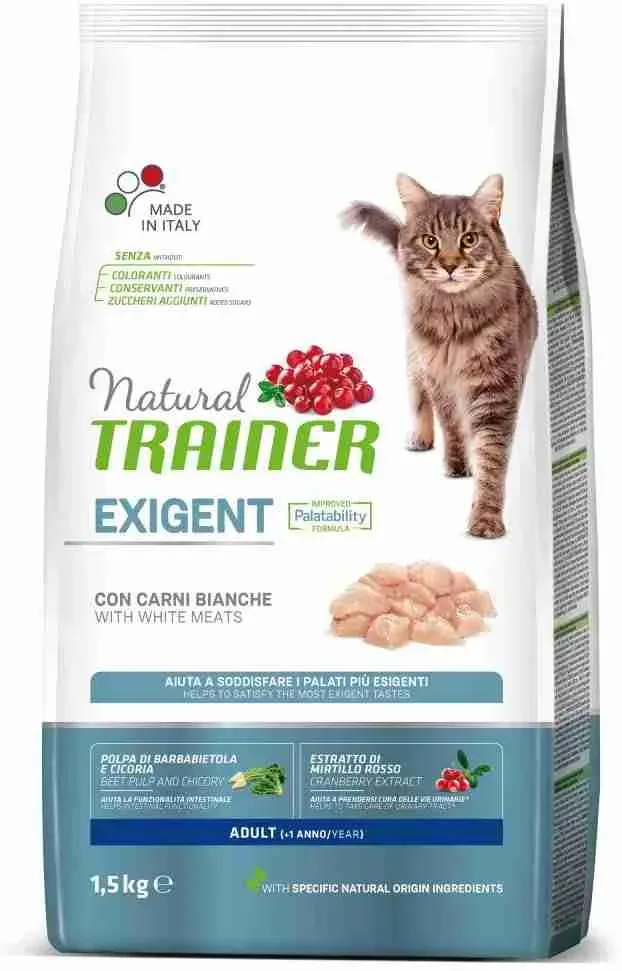 NATURAL TRAINER CROCCANTINI GATTO CAT ADULT EXIGENT CARNI BIANCHE 1,5 KG