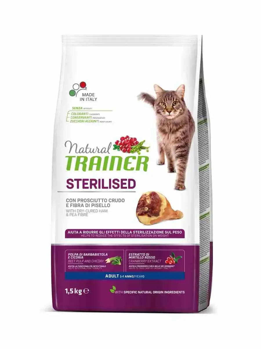 NATURAL TRAINER CROCCANTINI GATTO CAT ADULT STERILISED PROSCIUTTO CRUDO 10 KG