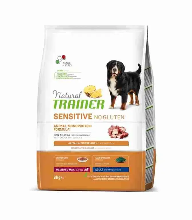 NATURAL TRAINER DOG CROCCHETTE CANE SENSITIVE MONOPROTEIN NO GLUTEN MEDIUM MAXI ANATRA KG 3.