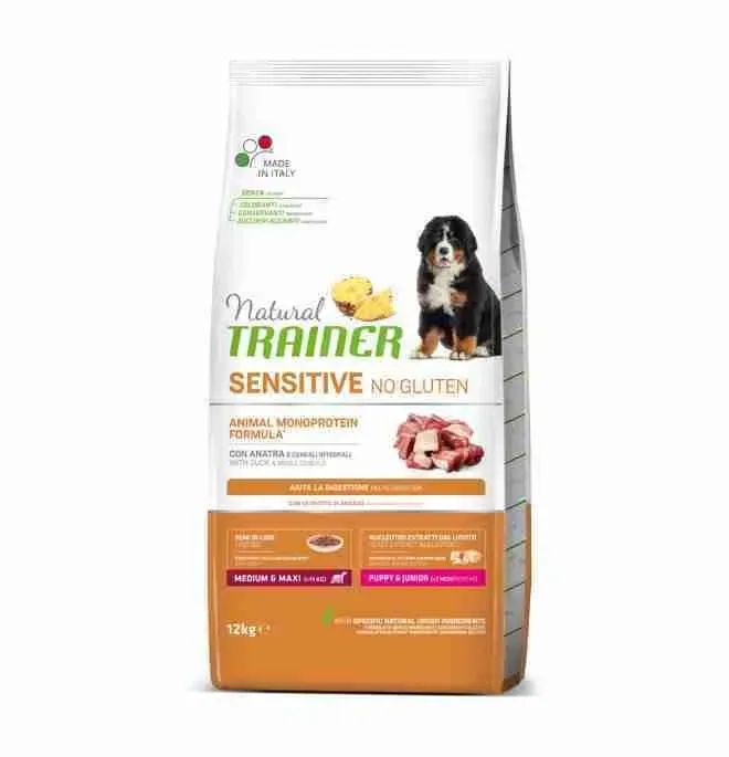 NATURAL TRAINER DOG CROCCHETTE CANE SENSITIVE MONOPROTEIN NO GLUTEN MEDIUM MAXI PUPPY JUNIOR KG 12 ANATRA.