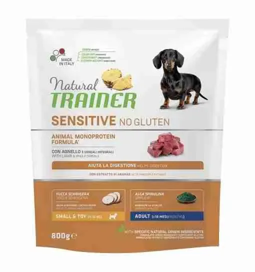 NATURAL TRAINER DOG CROCCHETTE CANE SENSITIVE MONOPROTEIN NO GLUTEN SMALL TOY AGNELLO 800 GR.