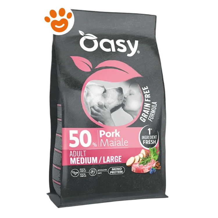 Oasy Dog Grain Free Formula Adult Medium Large Maiale