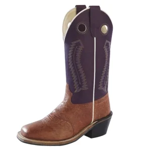 Old West Kid's Vintage Tan-Purple Top Cowboy Boots