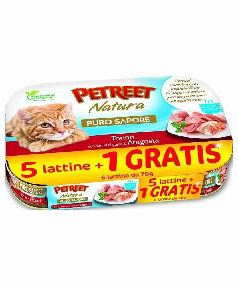 PETREET NATURA GATTO 5+1 gr 70 TONNO ROSA CON ARAGOSTA