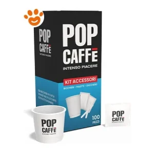 Pop Caffè Kit 300 pezzi (100 Bicchierini + 100 Palette + 100 Bustine di Zucchero)