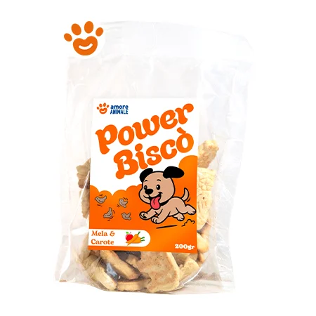 Power Biscò Dog Snack Deliziosi Biscotti per Cani al Gusto Mele e Carote