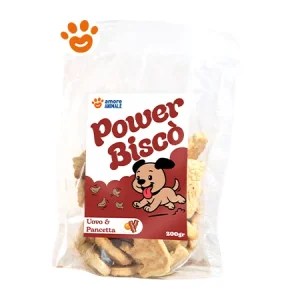 Power Biscò Dog Snack Deliziosi Biscotti per Cani al Gusto Uovo e Pancetta