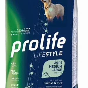 PROLIFE Cane Life Style Adult Light Codfish &amp; Rice Medium/Large 12Kg